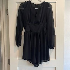 Aqua black long sleeve sheer keyhole flowy romper